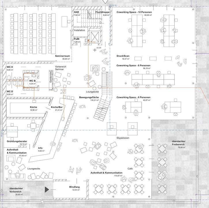 Planungsskizze Erdgeschoss Digitales Gründerzentrum Hof