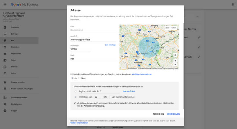 Google My Business Adresse ändern