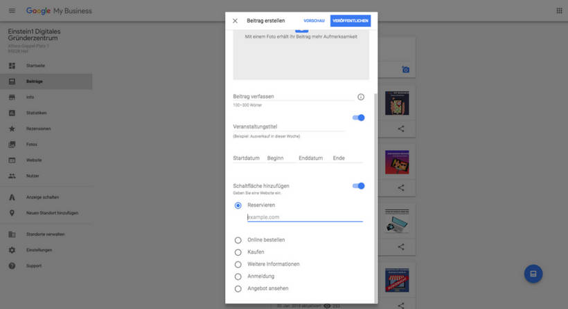 Google My Business Beiträge Dashboard