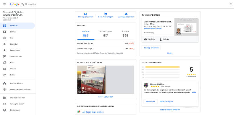 Google My Business Dashboard Einstein1