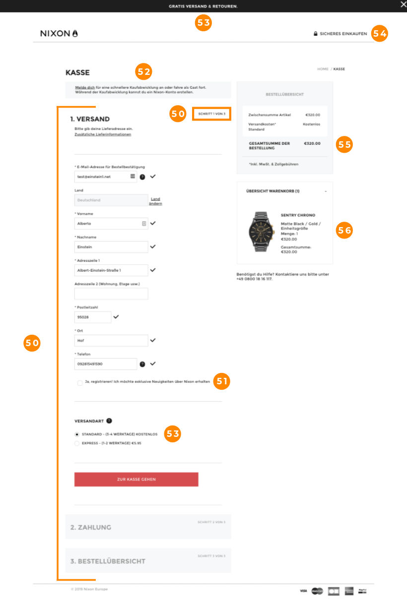 E-Commerce Checkout Nixon Schritt 1