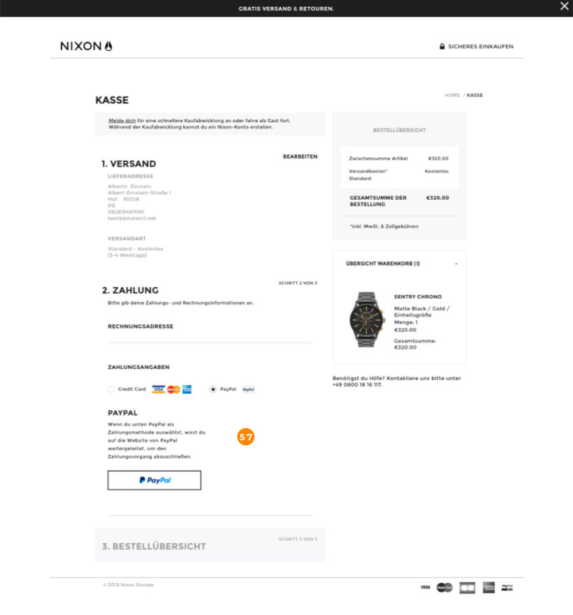 E-Commerce Checkout Nixon Schritt 2