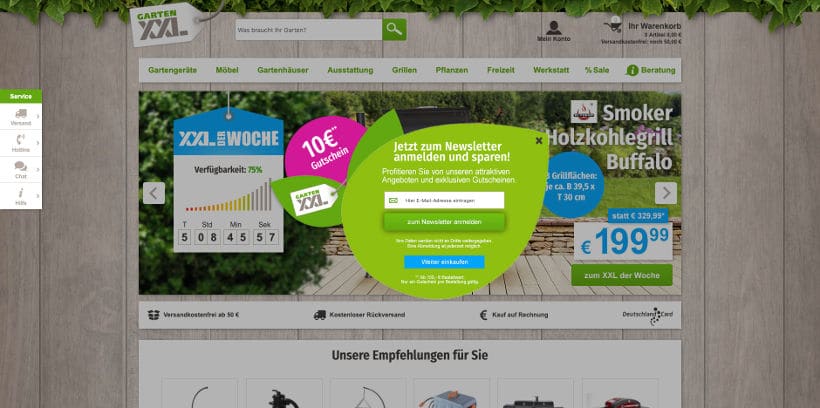 Modal Window Beispiel bei GartenXXL