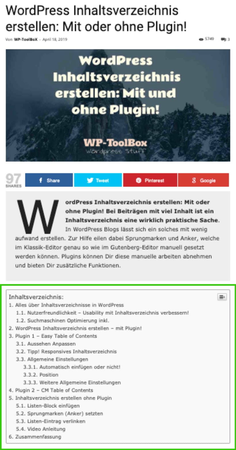 Inhaltsverzeichnis Blog Beispiel