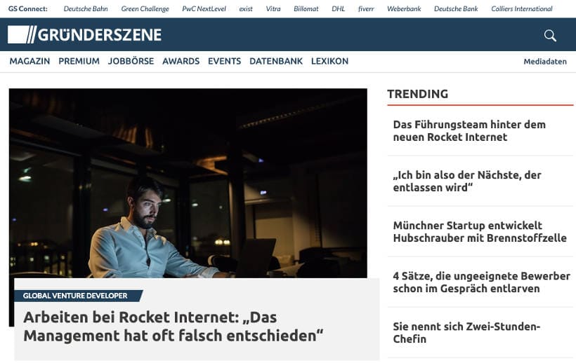 Screenshot von Gründerszene.de