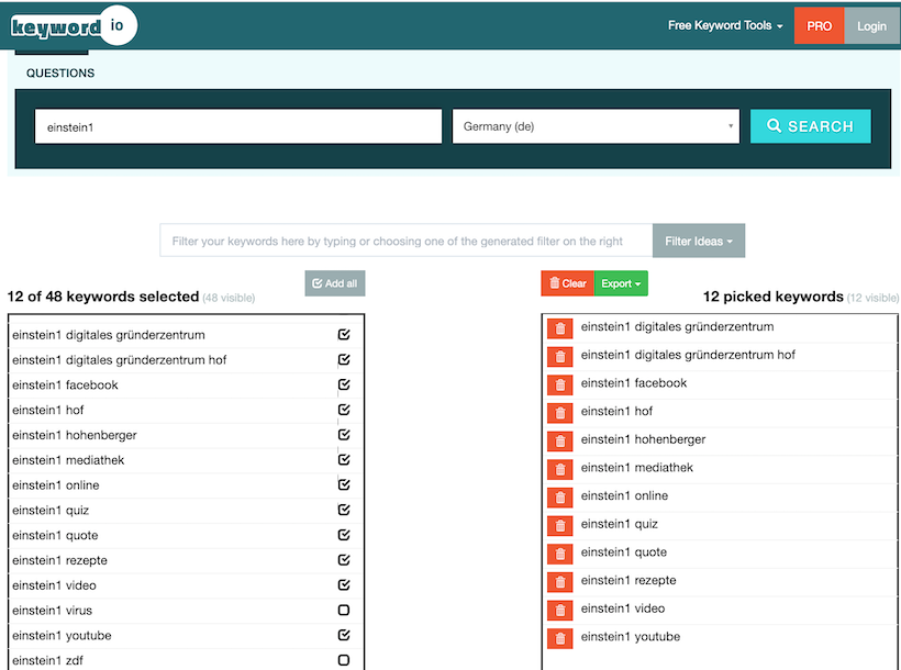 Marktnischen Keywords Einstein1