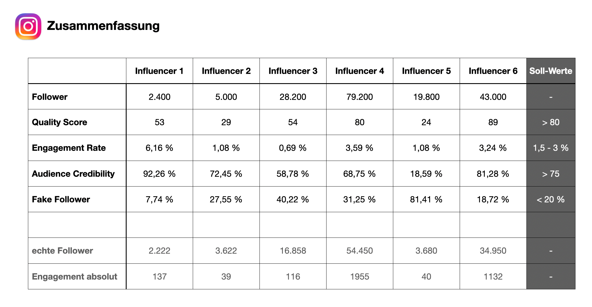 Übersicht der Influencer Analyse